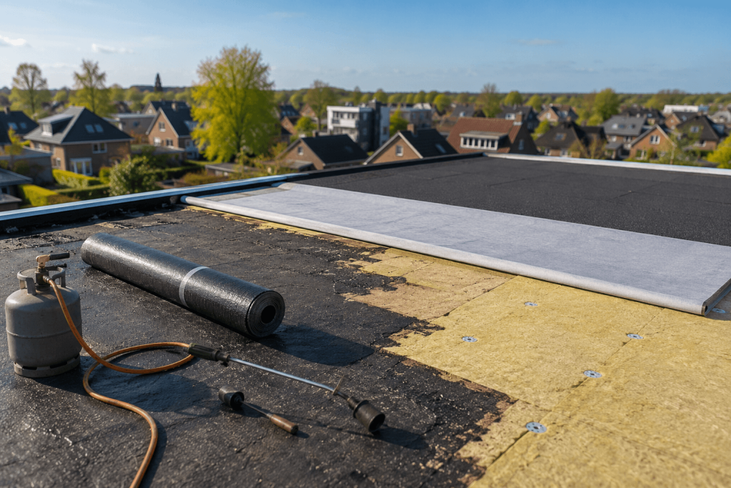 Dakwerkzaamheden op een zonovergoten dag